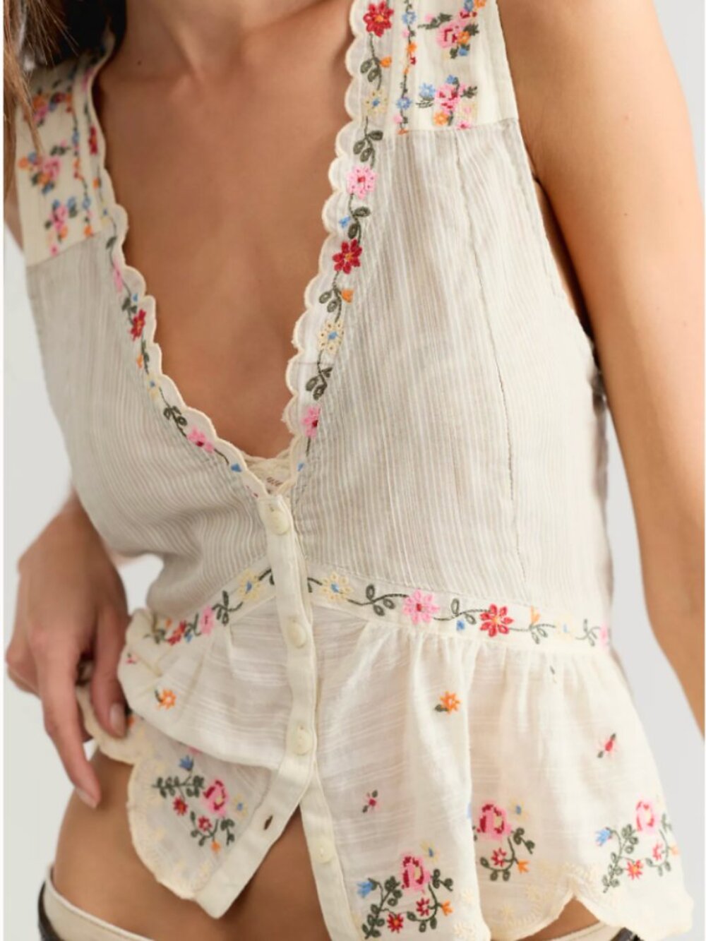 Free People Ellis Embroidered Blouse Tea Combo Floral Boho Top S NWT $148 - Picture 3 of 4